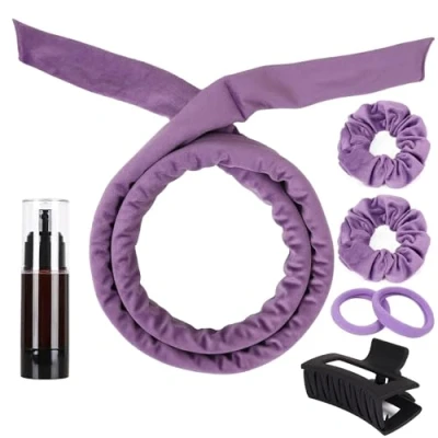 Abbildung von 7 teiliges hitzeloses Lockenwickler Stirnband Set, Velours, hitzefreie Locken, weich und bequem, Lockenwickler, keine Hitze für Haare zum Selbermachen (lila, Stück)