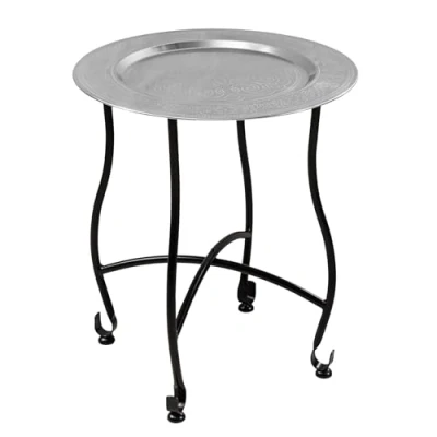 Abbildung von riess ambiente Beistelltisch MARRAKESCH 50cm messsing gold / schwarz · Wohnzimmertisch aus Metall (Einzelartikel, 1 St), Teetisch rund handmade abnehmbares Tablett orientalisch