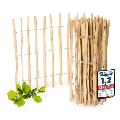 Abbildung von Garronda Gartenzaun zum Stecken aus Haselnüsse Zaun Garten Staketenzaun Beeteinfassung Holz Steckzaun Hochwertiger für Ihren GD 0079 (Lattenabstand: 7 8 cm, 90 cm x 500 cm)