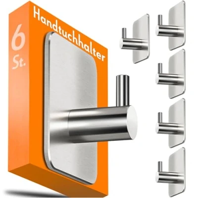 Abbildung von 4smile Handtuchhalter ohne Bohren 6 Stück Handtuchhaken Bad Edelstahl rostfrei als praktische Klebehaken Hochwertige Haken selbstklebend, Wandhaken, klassisches Design