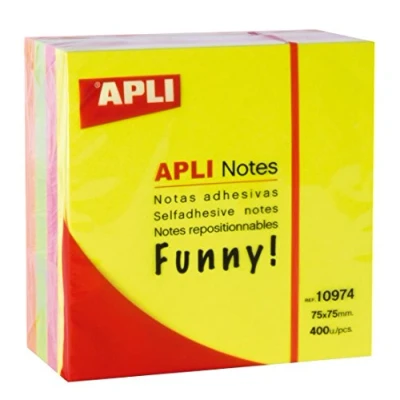 Abbildung von APLI Block Haftnotizen 75 x mm 400 Blatt gelb pink grün und orange glänzend, eimer fluor, 10974