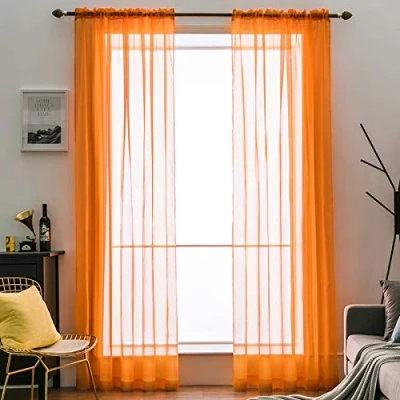 Abbildung von MIULEE 2er Set Voile Vorhang Transparente Gardine aus Polyester Stangendurchzug Transparent Wohnzimmer Luftig Dekoschal für Schlafzimmer Orange 225 x 140cm (H B), Rod Pocket