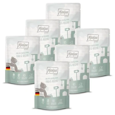 Abbildung von MjAMjAM Premium Nassfutter für Katzen Quetschie DUO von vorzüglichem Kalb &amp; Hering, 6er Pack (6x300g), getreidefrei