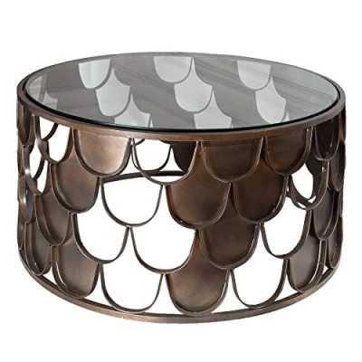 Abbildung von Riess Ambiente Industrial Couchtisch Abstract 60cm antik Messing im Fischschuppen Design Wohnzimmertisch Tisch