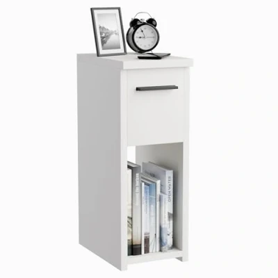 Abbildung von ComfortCove Nachttisch, Nachtschrank, Nachtkästchen, schmaler schlanker Beistelltisch mit Ablagefach und Griff, Weiß. Größe: B20 x H55 T30,5 cm