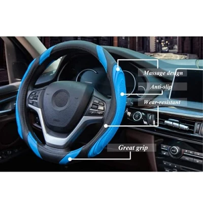 Abbildung von Auto Leder Lenkradbezug Sport Universal 37 38cm Lenkradbezug, Anti rutsch Atmungsaktives Blau