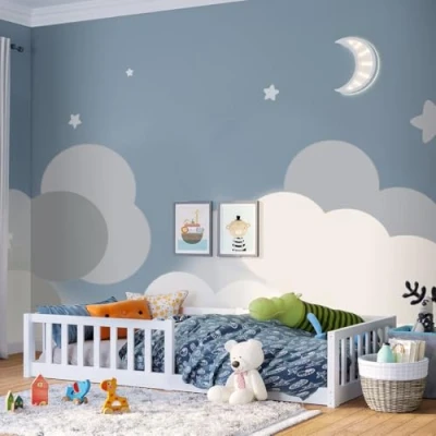 Abbildung von Bellabino Hausbett Bia (weiß, 80x160 cm, Bodenbett Vere mit Rolllattenrost und Rausfallschutz), bodentiefes Kinderbett in verschiedenen Ausführungen