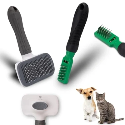 Abbildung von FinoPet 2er Set Premium Hundebürsten und Katzenbürsten, Ideal für Langhaar &amp; Kurzhaar, Inklusive Entfilzungsmesser Perfekte Fellpflege Krallenpflege Hunde Katzen