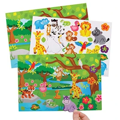 Abbildung von Baker Ross FE284 Dschungel Szene Sticker Seite Set 5er Pack, Packung Aufkleber für Kinder zum Basteln, Gestalten und Dekorieren