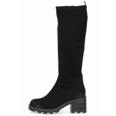 Abbildung von CAPRICE Damen Hohe Stiefel mit Absatz Memotion aus Leder bis zum Knie Weite G, Schwarz (Black Comb), 37 EU