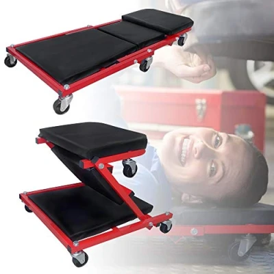 Abbildung von AufuN 2 in1 KFZ Montagerollbrett Werkstatthocker aus Metall, Werkstatt Rollbrett bis 150kg 6 leichtgängige 360 Lenkrollen, 92x44x12cm Schwarz