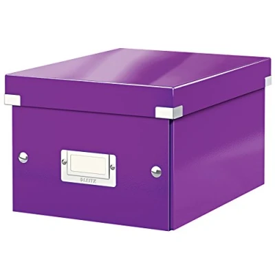 Abbildung von Leitz Click &amp; Store Aufbewahrungsbox mit Deckel Klein, Box für Unterlagen bis A5 im Büro u. Haushalt, Transportbox aus 84% recycelter Premium Hartpappe, Etikettenhalter, Violett, 60430062