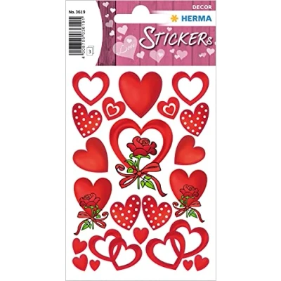 Abbildung von HERMA 3619 Aufkleber Herzen Rot klein groß, 66 Stück, Herz Sticker mit Rosen Blumen, Etiketten in Herzform für Valentinstag Liebe Hochzeit Geburtstag Scrapbooking Dekoration Geschenk Briefe DIY