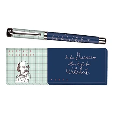 Abbildung von moses. libri_x Tintenroller Gustave Flaubert, Tintenschreiber aus Metall mit blauer Mine, Bedruckt Zitat von In einer Geschenkbox, 1 Stück (1er Pack)