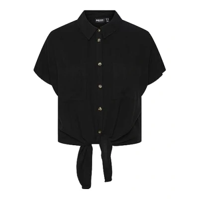 Abbildung von Pieces Pcvinsty SS Linen TIE NOOS Hemdbluse, Damen, Größe: Small, Black