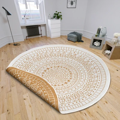 Abbildung von NORTHRUGS Teppich &quot;Porto Wendeteppich&quot;, rund, In &amp; Outdoor, Wetterfest, Balkon, Garten, Wohnzimmer, Wasserfest