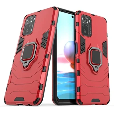 Abbildung von Max Power Digital Hülle für Xiaomi Redmi Note 10 4G/Redmi 10s Drehbar Ringhalter Cover Magnet Bumper Handyhülle Case Stoßfest Doppelschichter Schutzhülle Outdoor Shock Absorption Mit Ring (Rot)