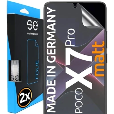 Abbildung von 2x se® 3D SCHUTZFOLIE Entspiegelt für Xiaomi Poco X7 Pro, Anti Glare, 100% Fingerabdruck &amp; FaceID kompatibel, einfache blasenfreie Installation, Matt, Stoß Kratzfest TPU Material, aus Deutschland