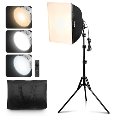 Abbildung von VEVOR Softbox Set, 400 x mm, Profi Fotostudio Set mit 45 W LED Birnen, 30006500 K einstellbare Farbtemperatur, Stativständer, Studioleuchten für Fotografie, Videoaufnahmen, Live Streaming