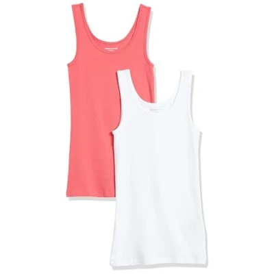 Abbildung von Amazon Essentials Damen Tanktop schlanke Passform, 2er Pack, Kräftiges Rosa/Weiß, XL
