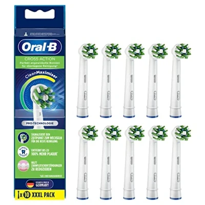Abbildung von Oral B CrossAction Aufsteckbürsten für elektrische Zahnbürste, 10 Stück, ganzheitliche Mundreinigung mit CleanMaximiser Borsten, Zahnbürstenaufsatz Zahnbürsten