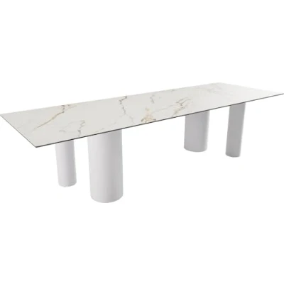Abbildung von Esstisch Edge 300x100 Keramik Calacatta Luxe Weiß Gold Grau Pilier Metall