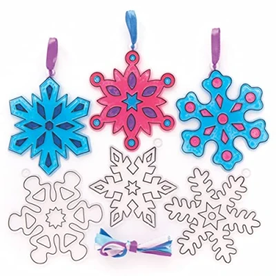 Abbildung von Baker Ross FC275 Schneeflocke Sonnenfänger Bastelset 10er Pack, Buntglaseffekt für Kinder zum Bemalen, Basteln und Aufhängen, Weihnachtsbastel Ideen, Weihnachtsdeko