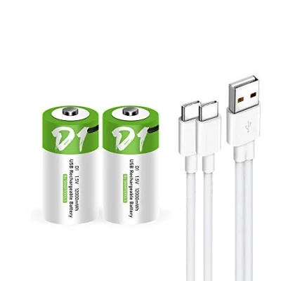 Abbildung von USB D Lithium Ionen Aufladbare Akkus 1,5V 12000 mWh wiederaufladbare batterien Akku, 4 Stunden Schnellladung, 1200 Zyklen mit Typ C Ladekabel, Überladeschutz, 2 Stück