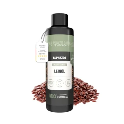 Abbildung von alphazoo Premium Leinöl Hunde, Katzen &amp; Nager 250 ml I Mit Omega 3 6 Fettsäuren Kaltgepresst, natürlich rein Für Fellpflege Verdauung