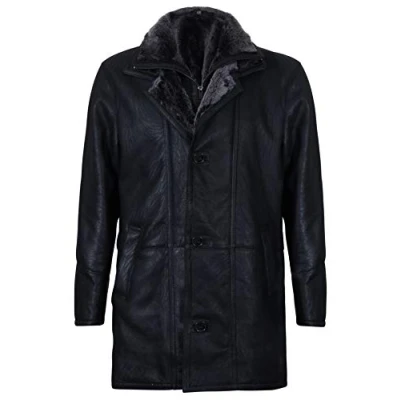 Abbildung von Infinity Leather Herren Warm Schwarz Nappaleder Shearling Schaffell Mantel M