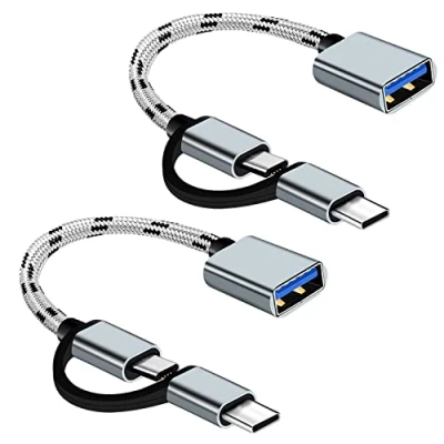Abbildung von USB C auf 3.0 Adapter, 2 in 1 C/Micro Adapter(2 Stück), OTG Kabel Micro Kompatibel mit MacBook Pro, iPad Samsung Galaxy, etc.(Grau)