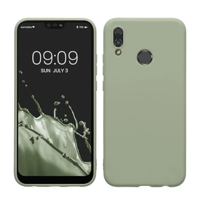 Abbildung von kwmobile Hülle kompatibel mit Huawei P20 Lite weiches TPU Silikon Case Cover geeignet für kabelloses Laden Graugrün