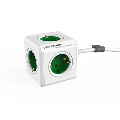 Abbildung von allocacoc PowerCube Extended EU, 5x Steckdose und Verteiler, 230V Schuko, Weiß Grün