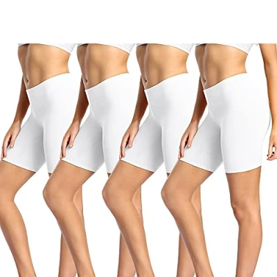 Abbildung von wirarpa Radlerhose Damen Kurz Baumwolle Boxershorts Unter Kleid Rock Unterhosen mit Bein Anti Scheuern Leggings 4er Pack Weiß Größe S