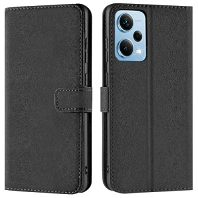 Abbildung von Verco Handyhülle für Redmi Note 12 Pro 5G Hülle, Bookcase Tasche Flipcover Xiaomi Case [Kartenfächer/Aufstellfunktion], Schwarz