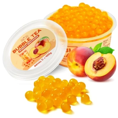 Abbildung von He Ju Bubble Tea Perlen PFIRSICH 490 GRAMM vegan, glutenfrei, gelatinefrei, Boba Fruchtperlen Peach