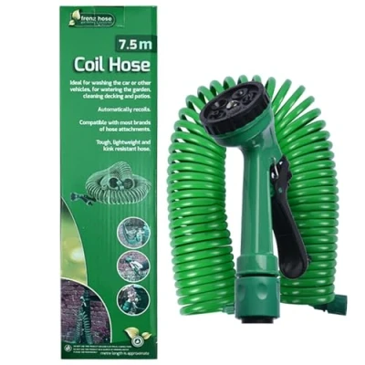 Abbildung von Efymosce Gartenschlauch Spiralschlauch, mit Brause, Flexibler Wasserschlauch für Gartenbrause 8 Funktions Brausekopf Gartenbewässerung Autowäsche, Gartenarbeit (7.5M)