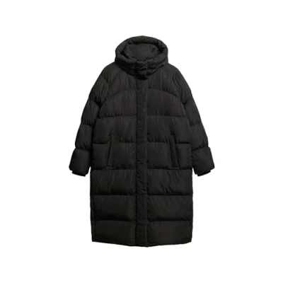 Abbildung von Superdry Longline Hooded Puffer Wintermantel, Damen, Größe: 36, Black