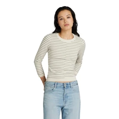 Abbildung von G STAR RAW Damen Broken stripe Lightweight Pullover , Mehrfarben (antique white htr/sage D24491 D563 G417), M