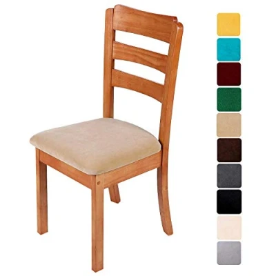 Abbildung von Homaxy Stuhlbezug Sitzfläche Samt Weich Sitzbezug Stuhl Stretch sitzbezüge für Esszimmerstühle Abwaschbar Schonbezug Hussen Stühle 6er Set, Creme
