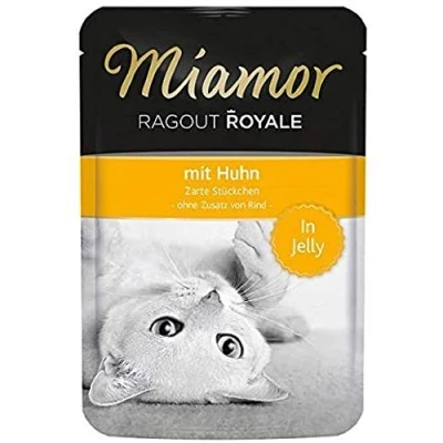 Abbildung von MIAMOR Ragout Royale in Jelly Nassfutter für ausgewachsene Katzen. Alleinfutter im Frischebeutel ohne Soja, Farb und Konservierungsstoffe 22x100g Huhn