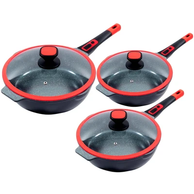 Abbildung von KING Pfannen Set &quot;Click Grip&quot;, Aluminiumguss, (Set, 3 tlg., je 1 Pfanne Ø 24/28/32 cm, H: 7,5/8,5/9,5 6/2,8/4 l), abnehmbarer Griff, Induktion