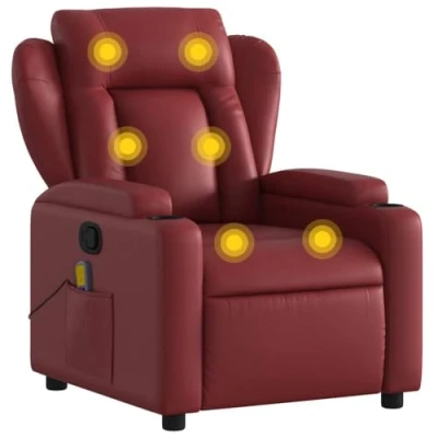 Abbildung von vidaXL Massagesessel, Sessel Verstellbare Rückenlehne, Fernsehsessel Relaxsessel mit Vibrationsfunktion, Liegesessel Polstersessel Ruhesessel, Weinrot Kunstleder