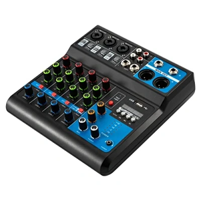 Abbildung von Mini Audio DJ Mixer Mischer 5 Kanal Professional Interface Streaming Mixer, 48V Phantomspeisung Stereo mit Bluetooth, Mischpult Audiomixer Soundboard für Rekord (5)
