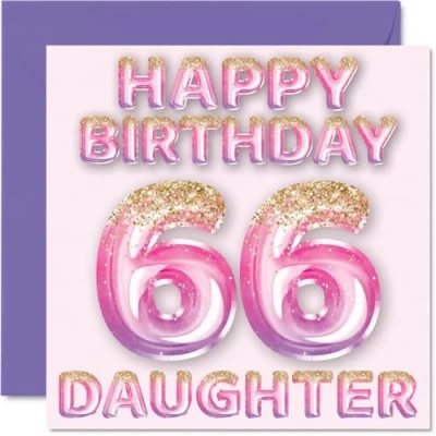 Abbildung von Stuff4 Geburtstagskarte zum 66. Geburtstag für Tochter rosa &amp; lila Glitzerballons Happy Birthday Karten 66 Jahre alte von Mama Papa Eltern, 145 mm x