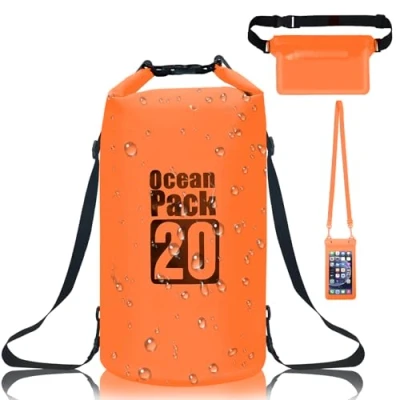 Abbildung von Gucass Dry Bag wasserdichte Tasche 20 L, Wasserdichter Beutel mit Doppeltem Verstellbarer Schulterriemen Bauchtasche und Handyhülle, Für Wassersport Strand Schwimmen Bootfahren Reisen (Schwarz)