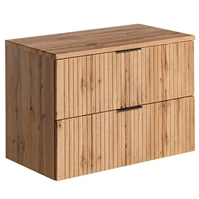 Abbildung von Lomadox Badezimmermöbel Waschtisch Unterschrank 80cm Wotaneiche mit gerilllter Front Waschbecken Badschrank 2 Softclose Auszügen, B/H/T ca. 80,6/59,2/46,5 cm