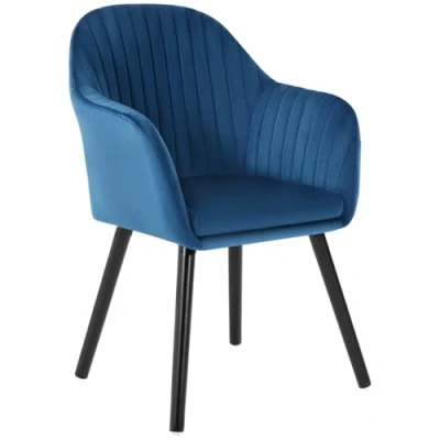 Abbildung von WOLTU 1xEsszimmerstühle Küchenstuhl Polsterstuhl Wohnzimmerstuhl Design Stuhl mit Armlehne schwarzer Beine Samt Massivholz Blau BH259bl 1