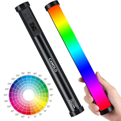 Abbildung von CAMOLO RGB Handheld Videoleuchte, LED Fotografie Volle Farbe Licht, Lichtstab mit 5200mAh Akku,2500 9900K,CRI 95+,Lumen 1200Lm, Einstellbare Helligkeit +21 Effekte für TikTok,Vlog, YouTube