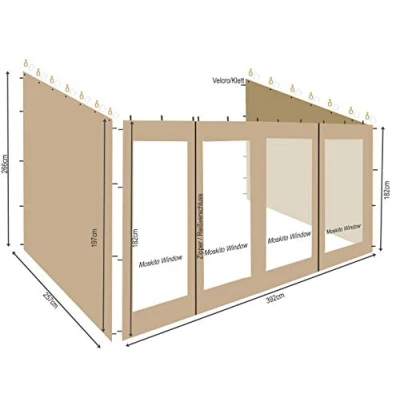 Abbildung von Quick Star Pavillonseitenteil Rollpavillon Seitenwand Set 3tlg 3x4m, Front mit Reißverschlüssen.